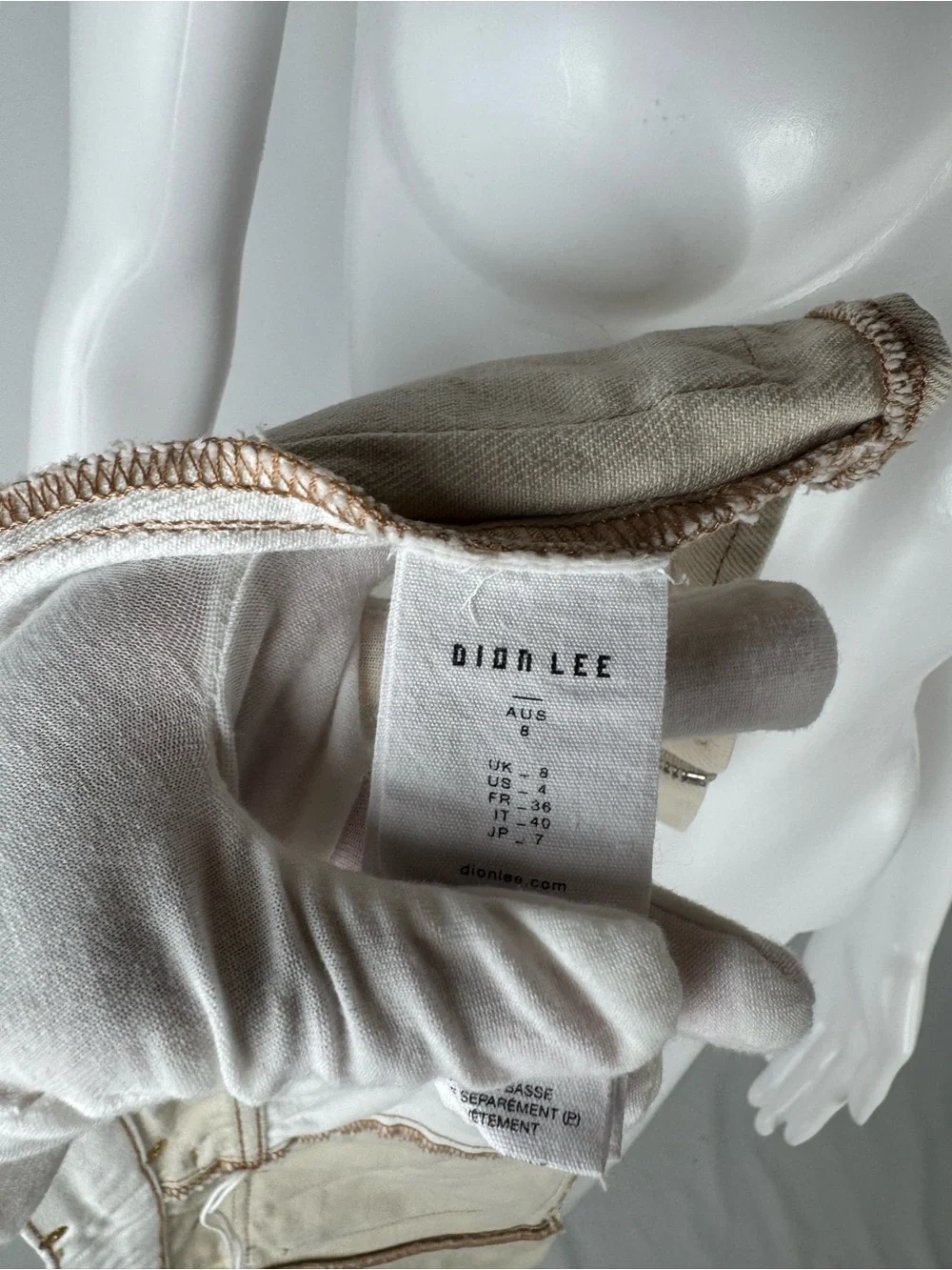 DION LEE | Beige & White Denim Mini Skirt | Size 4